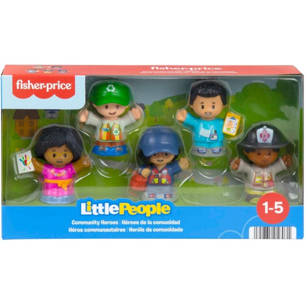 Fisher-Price Little People Community Heroes, 1세 이상의 유아 및 미취학 아동용 캐릭터 피규어 5개가 포함된 피규어 세트