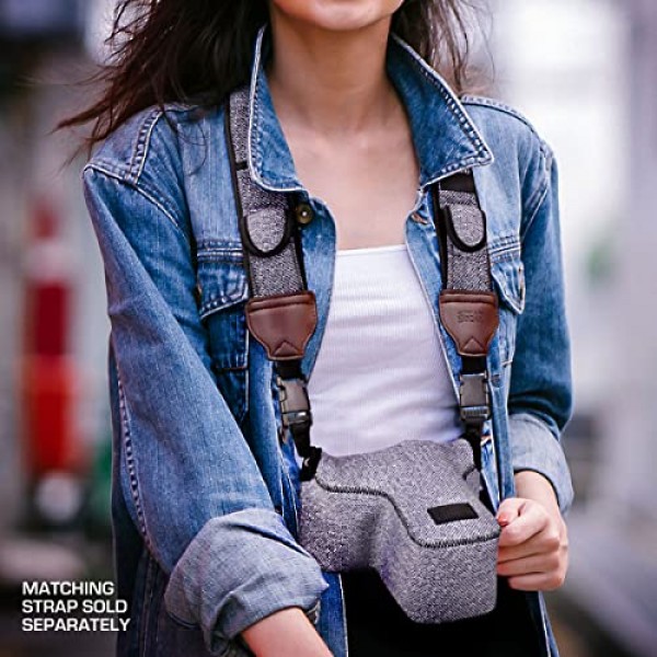 네오프렌 보호 장치, 홀스터 벨트 루프 및 액세서리 보관 기능이 있는 USA Gear DSLR 카메라 슬리브 - Canon EOS Rebel T7, 850D, 250D, R7, Nikon D3500, D5600 등과 호환 - 회색 직조 패턴