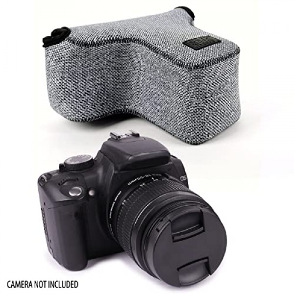 네오프렌 보호 장치, 홀스터 벨트 루프 및 액세서리 보관 기능이 있는 USA Gear DSLR 카메라 슬리브 - Canon EOS Rebel T7, 850D, 250D, R7, Nikon D3500, D5600 등과 호환 - 회색 직조 패턴