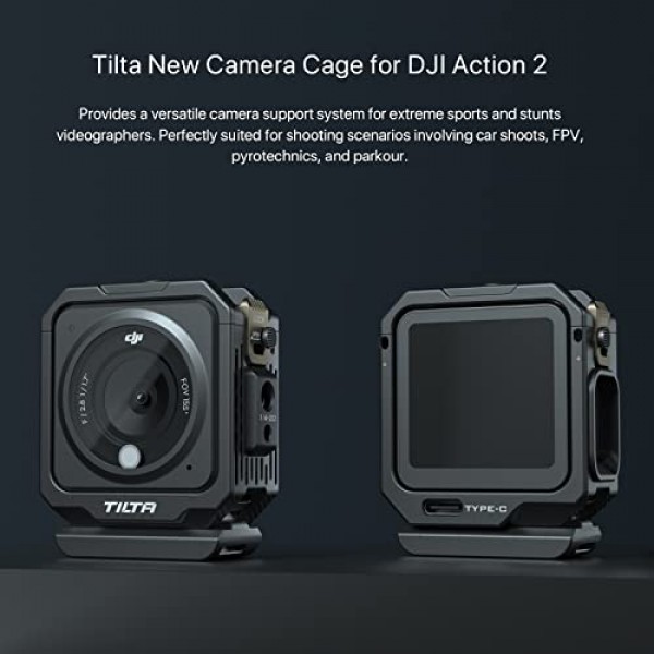 DJI Osmo Action 2 비디오 제작 장비와 호환되는 Tilta 단일 카메라 케이지, 자기 베이스 플레이트 포함 - 회색 TA-T26-SCC-DG