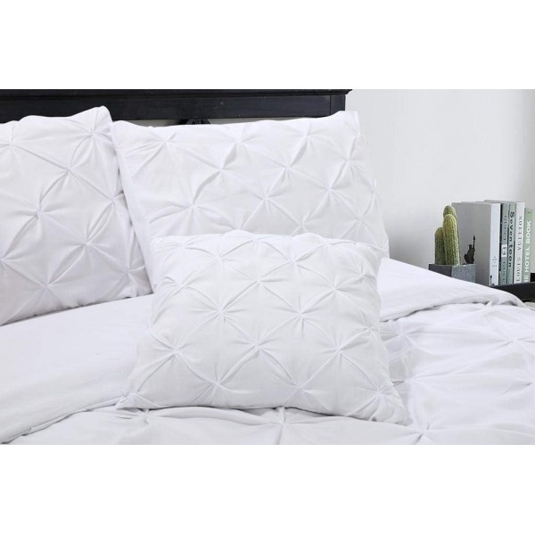 Fixtex Pinch Pleat Pintuck Duvet Cover Set with Fitted Sheet & Pillow Cases 포함 Complementary Cushion Cover – Set of 5 (Double, White) Weiß Doppelbett
