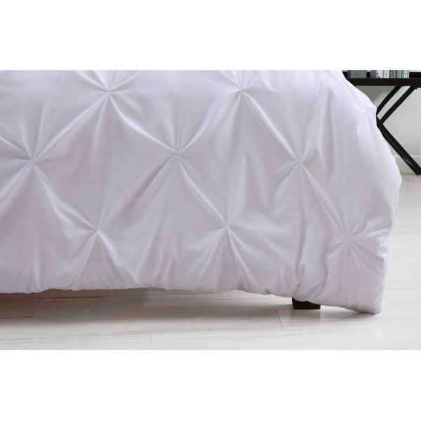 Fixtex Pinch Pleat Pintuck Duvet Cover Set with Fitted Sheet & Pillow Cases 포함 Complementary Cushion Cover – Set of 5 (Double, White) Weiß Doppelbett