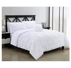 Fixtex Pinch Pleat Pintuck Duvet Cover Set with Fitted Sheet & Pillow Cases 포함 Complementary Cushion Cover – Set of 5 (Double, White) Weiß Doppelbett