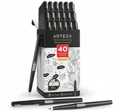 ARTEZA 영구 마커, 검정색 펜 40개, 초미세 팁 페인트 펜, 속건성, 방수, 서예 및 메모 작성용, 사무실, 교실