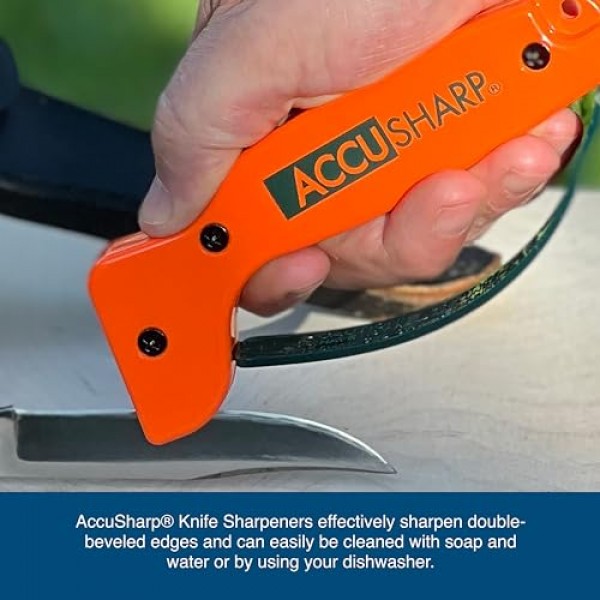AccuSharp 나이프 샤프너, 인체공학적으로 편안한 핸들, 작고 사용하기 쉬움, 직선 및 톱니 모양 나이프 복원 및 연마, 블레이즈 오렌지
