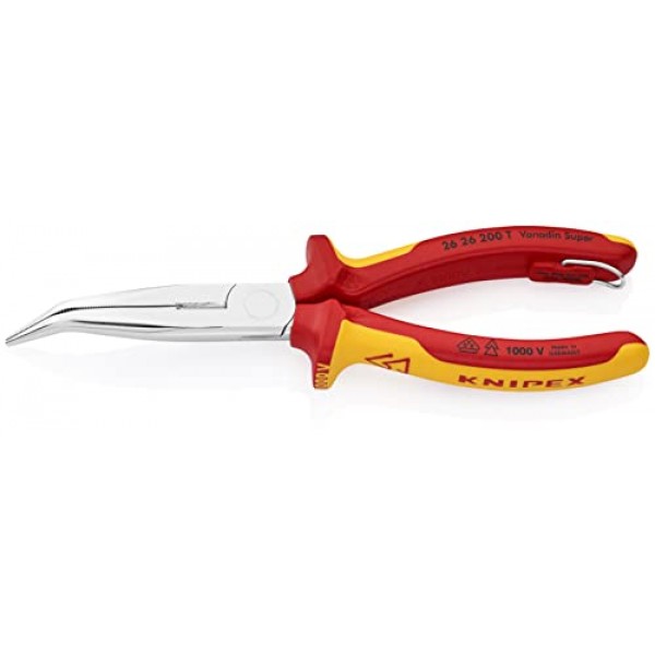 Knipex - 커터-1000V 절연 테더 부착 장치가 있는 긴 노즈 40° 각진 플라이어(2626200T)