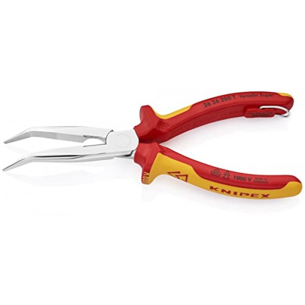 Knipex - 커터-1000V 절연 테더 부착 장치가 있는 긴 노즈 40° 각진 플라이어(2626200T)