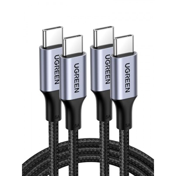 UGREEN USB C-USB C 케이블, iPhone 15/15 Plus/15 Pro/15 Pro Max, MacBook Pro, iPad Pro, Dell XPS, Samsung Galaxy S24/S23/S22 Ultra, 스위치, Pixel, 3.3용 100W USB C 충전기 케이블 FT 블랙