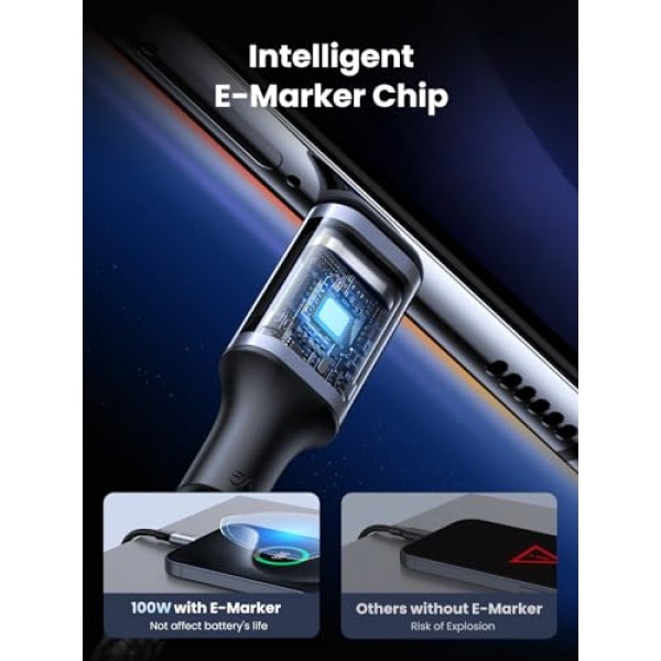 UGREEN USB C-USB C 케이블, iPhone 15/15 Plus/15 Pro/15 Pro Max, MacBook Pro, iPad Pro, Dell XPS, Samsung Galaxy S24/S23/S22 Ultra, 스위치, Pixel, 3.3용 100W USB C 충전기 케이블 FT 블랙