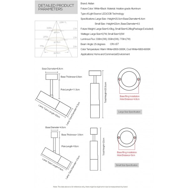 Aisilan 현대 LED 천장 반점 7W 흰색 조정 가능한 벽 스포트라이트 표면 장착 통 따뜻한 흰색 3000K 깜박임없는 눈부심 방지 악센트 조명 CREE COB CRI 97 거실 사무실 상점 흰색