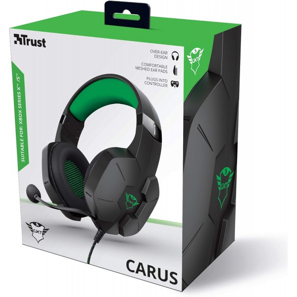 Xbox Series X(S)용 Trust Gaming Headset GXT 323 X Carus - Xbox One(X)용 마이크가 있는 유선 게임용 헤드폰 - 녹색/검은색, 단일 크기, 24324 X-BOX 스타일