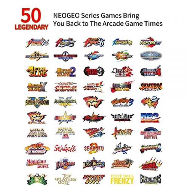 베이스 및 라이저 세트가 포함된 UNICO SNK NEOGEO MVSX 아케이드, 사전 로드된 50개의 SNK 공식 정품 복고풍 게임, The King of Fighters/Samurai/Metal Sl을 포함하여 2개의 조이스틱으