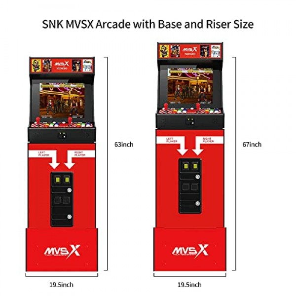 베이스 및 라이저 세트가 포함된 UNICO SNK NEOGEO MVSX 아케이드, 사전 로드된 50개의 SNK 공식 정품 복고풍 게임, The King of Fighters/Samurai/Metal Sl을 포함하여 2개의 조이스틱으