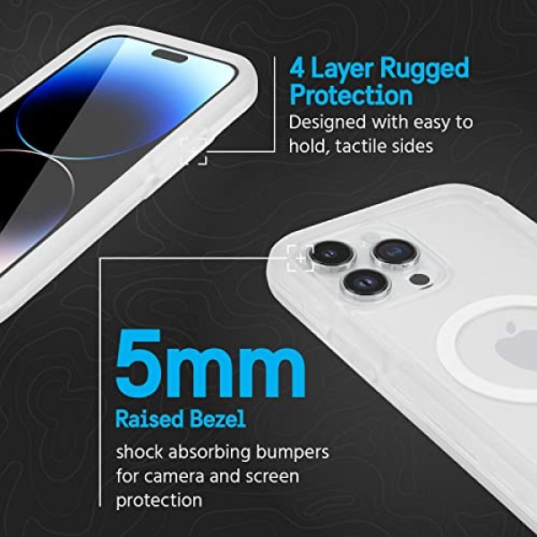 Pelican Voyager 시리즈 - iPhone 14 Pro Max 케이스 6.7인치 [MagSafe와 호환 가능] [노란색 방지] 벨트 클립 홀스터 킥스탠드가 포함된 자기 충전 휴대폰 케이스 [18피트 군용 등급 