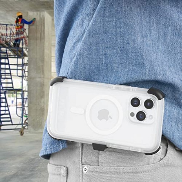 Pelican Voyager 시리즈 - iPhone 14 Pro Max 케이스 6.7인치 [MagSafe와 호환 가능] [노란색 방지] 벨트 클립 홀스터 킥스탠드가 포함된 자기 충전 휴대폰 케이스 [18피트 군용 등급 