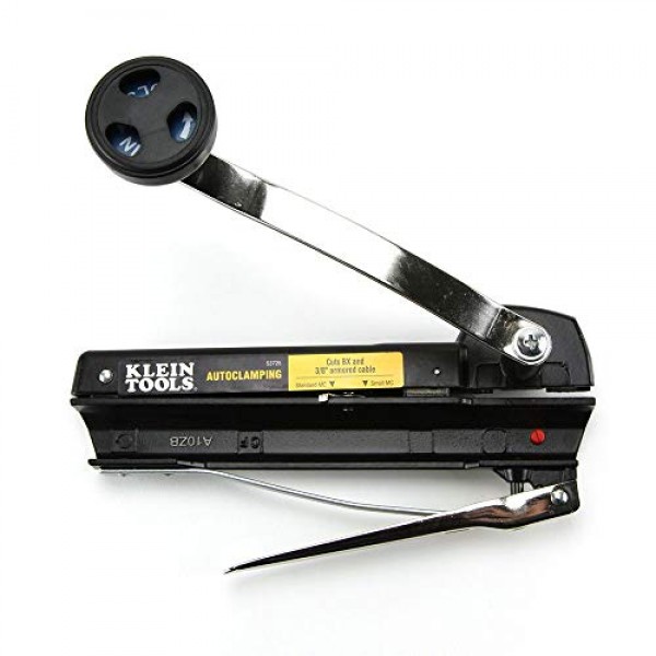 Klein Tools 53725 아머드 및 BX 케이블 커터, 최대 3/8인치 아머드 케이블 절단-BX-AC-MC-MCAP-그린필드, 보관 및 추가 블레이드 포함
