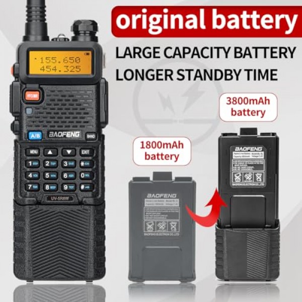 Boafeng 햄 라디오 UV-5R 8W 성인용 휴대용 듀얼 밴드 장거리 워키 토키 128 채널 3800mAh 배터리 이어폰이있는 양방향 라디오