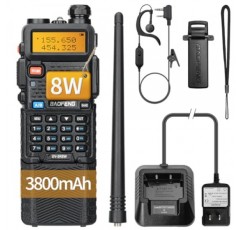 Boafeng 햄 라디오 UV-5R 8W 성인용 휴대용 듀얼 밴드 장거리 워키 토키 128 채널 3800mAh 배터리 이어폰이있는 양방향 라디오
