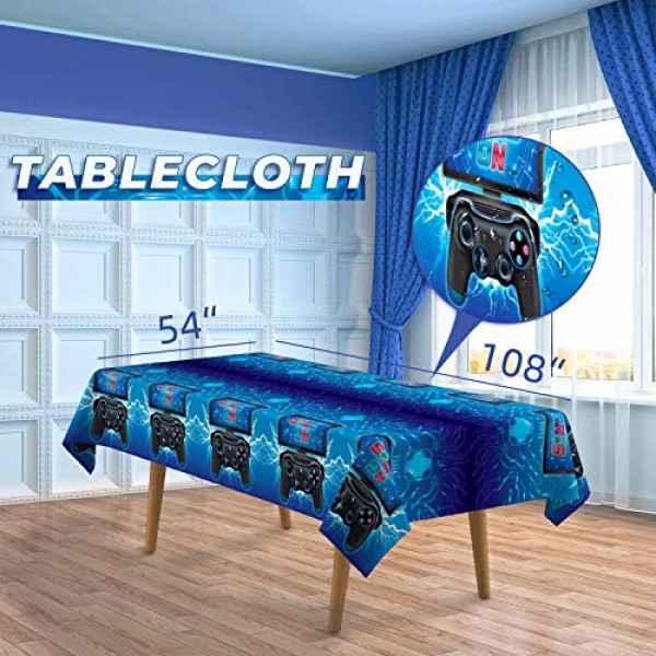 DECORLIFE 200PCS 비디오 게임 생일 파티 용품 24인분, 소년을 위한 생일 파티 용품 게임 식탁보, 팝콘 상자, 게임 파티 장식 포함