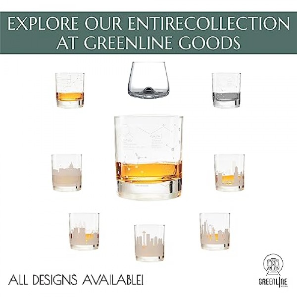 Greenline Goods 위스키 잔 - 10온스 텀블러 선물 세트 – 위스키 잔의 과학(2개 세트) 위스키 화학 분자가 새겨져 있음 | 구식 바위 유리