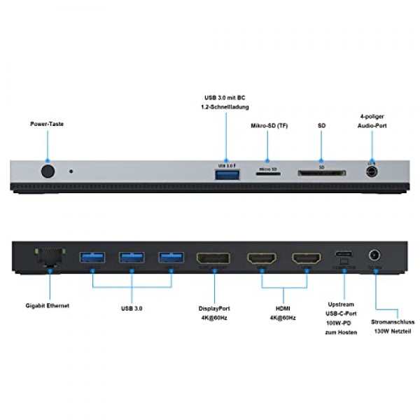 130W DC 전원 공급 장치가 포함된 USB C 도킹 스테이션, HDCP가 포함된 WAVLINK 트리플 디스플레이 도킹 스테이션 USB C 허브, 듀얼 HDMI, DisplayPort, 기가비트 이더넷, USB 3개, BC1.2