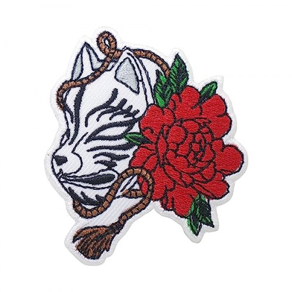 패치에 일본 Kitsune Fox 마스크 다리미 청바지, 의류, 가방, 재킷, 모자용 패치에 수 놓은 배지 톱
