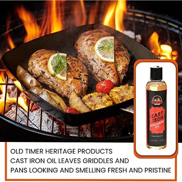 Heritage Products 주철 시즈닝 오일 - 더치 오븐, 철판, 캠프 그릴용 저연, 고온 완전 천연 프라이팬 컨디셔너 - 아보카도 오일로 주철 조리기구를 청소하고 보호합니다.