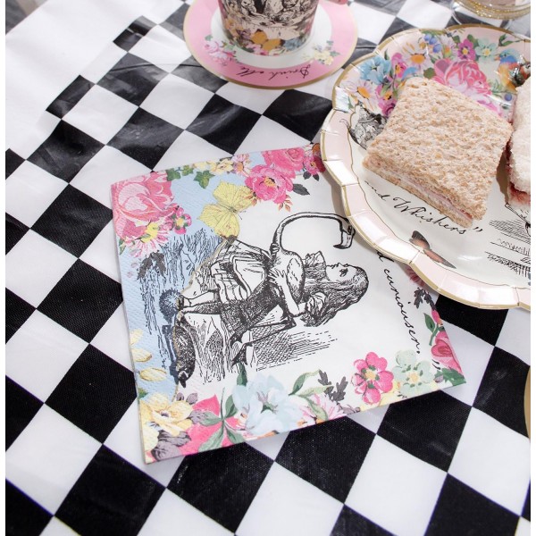 Talking Tables Truly Alice 컵 손잡이와 접시 세트, 종이/판지 멀티 컬러, 14.2 x 14.5 x 16.1 cm & 테이블 Truly Alice Dainty Party 냅킨 20컵 세트 + 냅킨