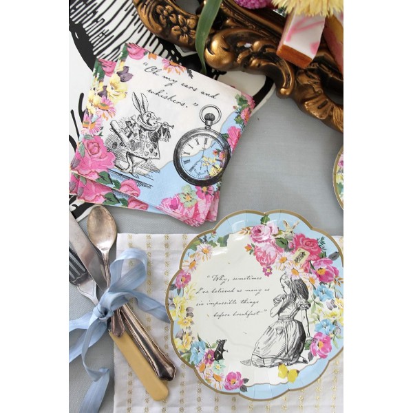 Talking Tables Truly Alice 컵 손잡이와 접시 세트, 종이/판지 멀티 컬러, 14.2 x 14.5 x 16.1 cm & 테이블 Truly Alice Dainty Party 냅킨 20컵 세트 + 냅킨