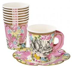 Talking Tables Truly Alice 컵 손잡이와 접시 세트, 종이/판지 멀티 컬러, 14.2 x 14.5 x 16.1 cm & 테이블 Truly Alice Dainty Party 냅킨 20컵 세트 + 냅킨