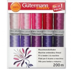Gütermann creativ 기계 자수 실 세트 10스풀 레이온 40 200m 다양한 색상 10팩 캔디