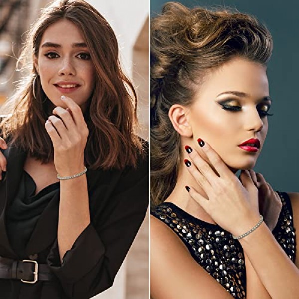 JewelryWe 지르코니아 스톤이 달린 여성용 팔찌 테니스 팔찌 팔찌 팔찌 어머니 여자 친구를위한 선물 조정 가능한 골드 팩 2 개, 스테인레스 스틸