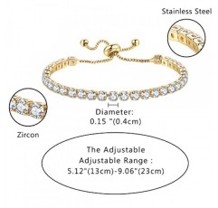 JewelryWe 지르코니아 스톤이 달린 여성용 팔찌 테니스 팔찌 팔찌 팔찌 어머니 여자 친구를위한 선물 조정 가능한 골드 팩 2 개, 스테인레스 스틸