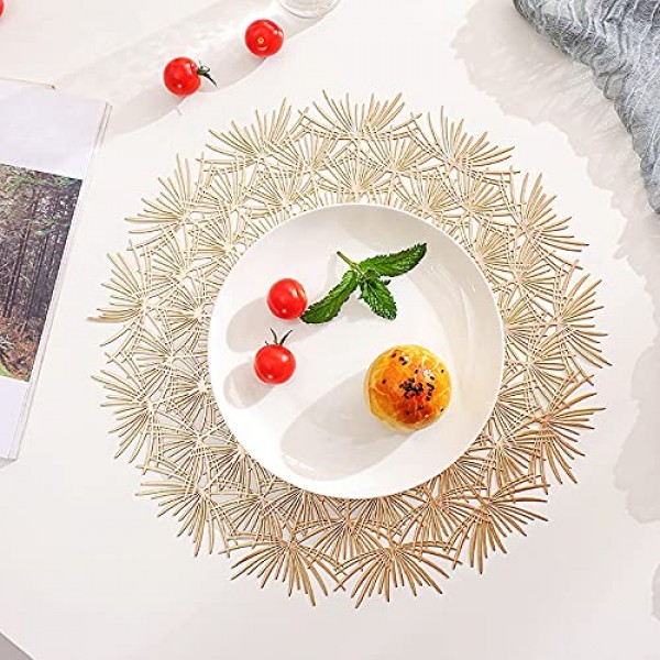 라운드 골드 Placemats 6 세트-우아한 Tablemats-민들레 꽃 모양 Placemats 부엌 식탁을위한 비닐 장소 매트 휴일 결혼식 장식