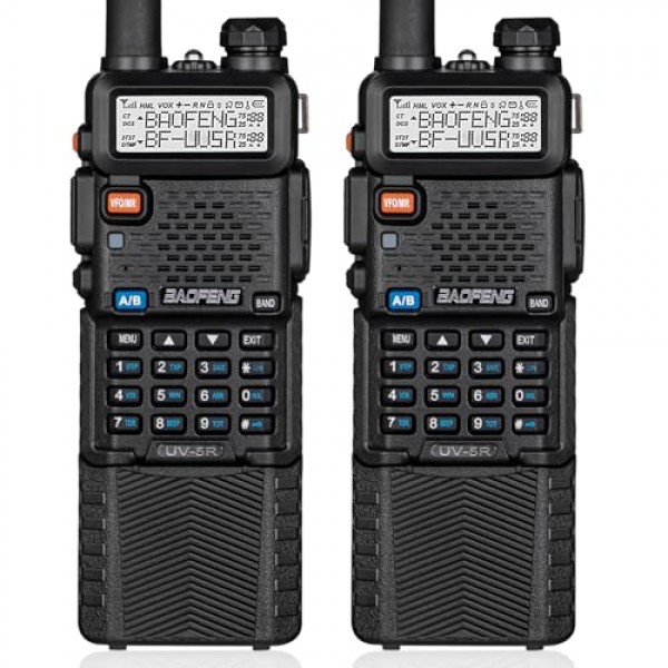 Baofeng UV-5R 휴대용 3800mAh 햄 라디오 8W, 장거리 듀얼 밴드, USB 충전식 및 이어폰(2팩)