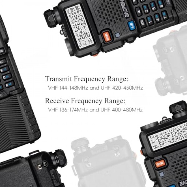 Baofeng UV-5R 휴대용 3800mAh 햄 라디오 8W, 장거리 듀얼 밴드, USB 충전식 및 이어폰(2팩)