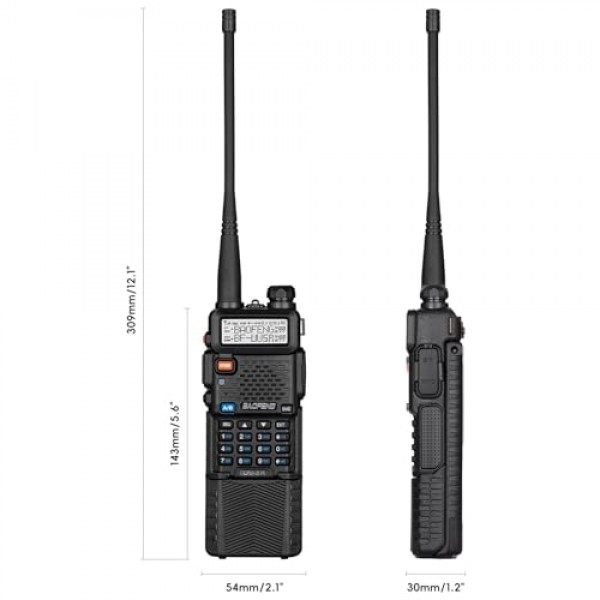 Baofeng UV-5R 휴대용 3800mAh 햄 라디오 8W, 장거리 듀얼 밴드, USB 충전식 및 이어폰(2팩)