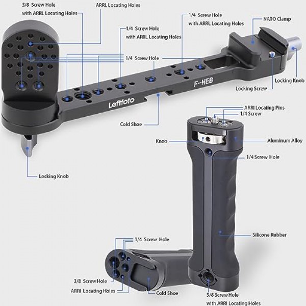 LEFTFOTO 짐벌 조정 가능한 실리콘 슬링 손잡이 + 안정기 핸들 확장 브래킷 키트, DJI RS2/ RS3 PRO/ RS3 Mini/ZHIYUN WEEBILL-S 짐벌 안정기, NATO 클램프 포함