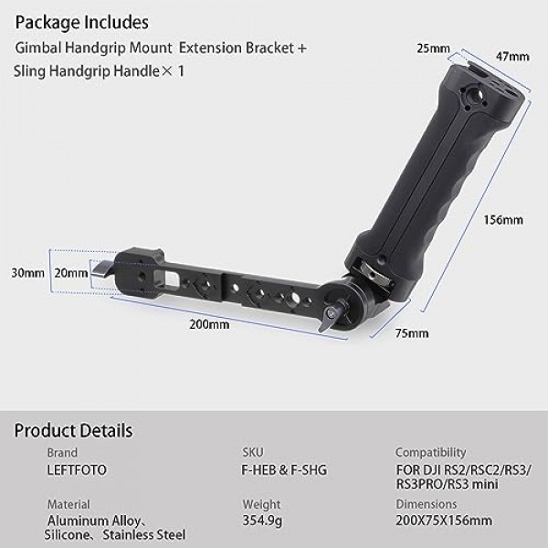 LEFTFOTO 짐벌 조정 가능한 실리콘 슬링 손잡이 + 안정기 핸들 확장 브래킷 키트, DJI RS2/ RS3 PRO/ RS3 Mini/ZHIYUN WEEBILL-S 짐벌 안정기, NATO 클램프 포함