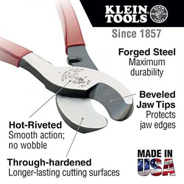 Klein Tools 63050 케이블 커터, 미국산, 알루미늄, 구리 및 통신 케이블용 고강도 커터