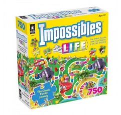 수수께끼 | Hasbro Impossibles 퍼즐은 15세 이상 고급 퍼즐러를 위한 750피스 국경 없는 퍼즐인 인생의 고전 게임의 이미지를 담고 있습니다.