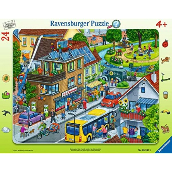 RAVENSBURGER PUZZLE 05245 Ravensburger Green City-검색 게임이 포함된 4세 어린이를 위한 24피스 프레임 퍼즐