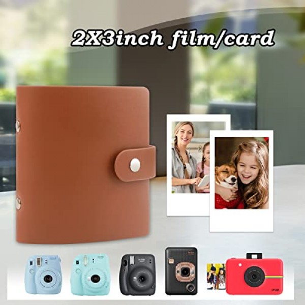 Fujifilm Instax Mini 인스턴트 필름, 폴라로이드 스냅, Z2300, SocialMatic 인스턴트 카메라 및 Zip 인스턴트 프린터용 52 포켓 미니 사진 앨범(브라운, 2팩)