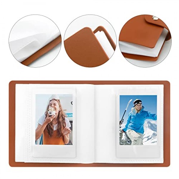 Fujifilm Instax Mini 인스턴트 필름, 폴라로이드 스냅, Z2300, SocialMatic 인스턴트 카메라 및 Zip 인스턴트 프린터용 52 포켓 미니 사진 앨범(브라운, 2팩)