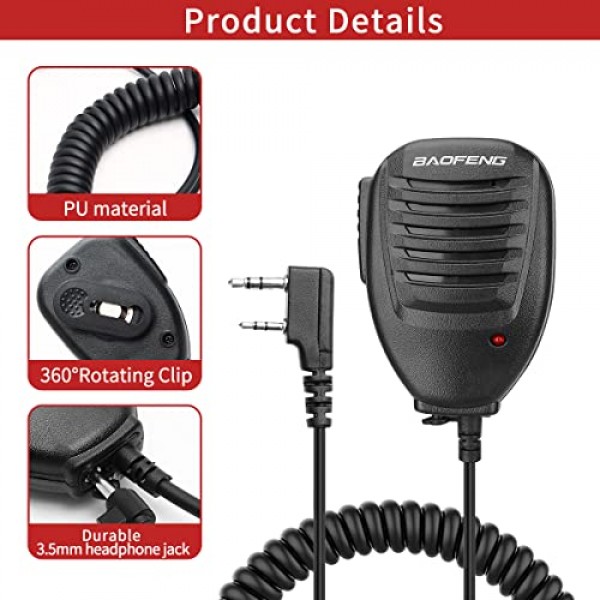 햄 라디오 숄더 스피커용 BAOFENG 오리지널 UV-5R 마이크 호환 BF-F8HP UV-5R BF-888s는 경찰 워키토키로 사용할 수 있습니다. 휴대용 양방향 라디오 액세서리(블랙-1팩+헤드셋)