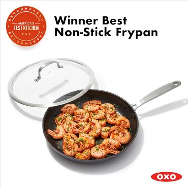 OXO Enhanced, 뚜껑이 있는 12인치 프라이팬 프라이팬, 건강에 좋은 세라믹 논스틱, PFAS 없음, 스테인리스 스틸 손잡이, 식기세척기 사용 가능, 오븐 사용 가능, 검정색