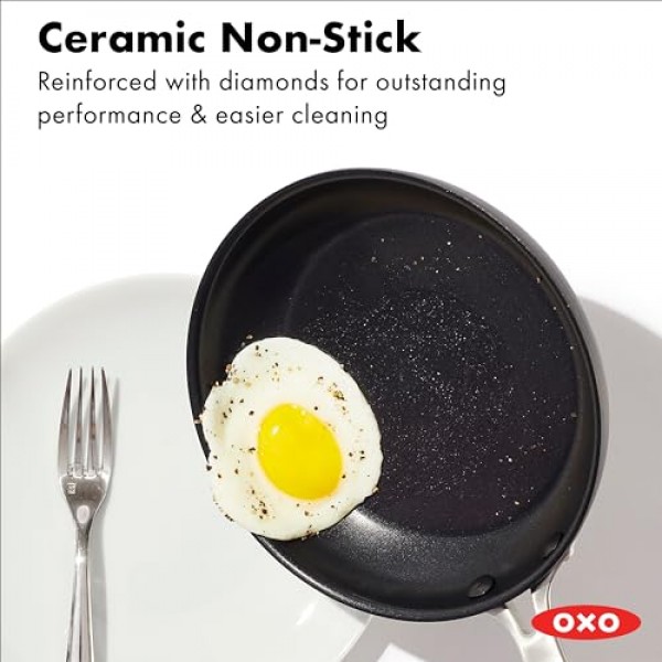 OXO Enhanced, 뚜껑이 있는 12인치 프라이팬 프라이팬, 건강에 좋은 세라믹 논스틱, PFAS 없음, 스테인리스 스틸 손잡이, 식기세척기 사용 가능, 오븐 사용 가능, 검정색