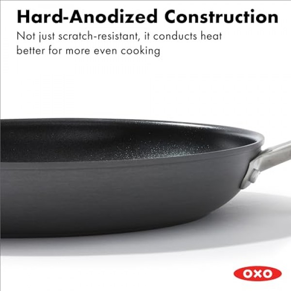 OXO Enhanced, 뚜껑이 있는 12인치 프라이팬 프라이팬, 건강에 좋은 세라믹 논스틱, PFAS 없음, 스테인리스 스틸 손잡이, 식기세척기 사용 가능, 오븐 사용 가능, 검정색