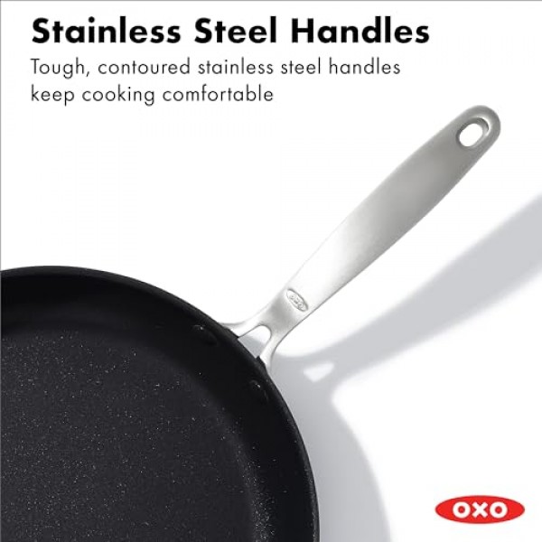 OXO Enhanced, 뚜껑이 있는 12인치 프라이팬 프라이팬, 건강에 좋은 세라믹 논스틱, PFAS 없음, 스테인리스 스틸 손잡이, 식기세척기 사용 가능, 오븐 사용 가능, 검정색