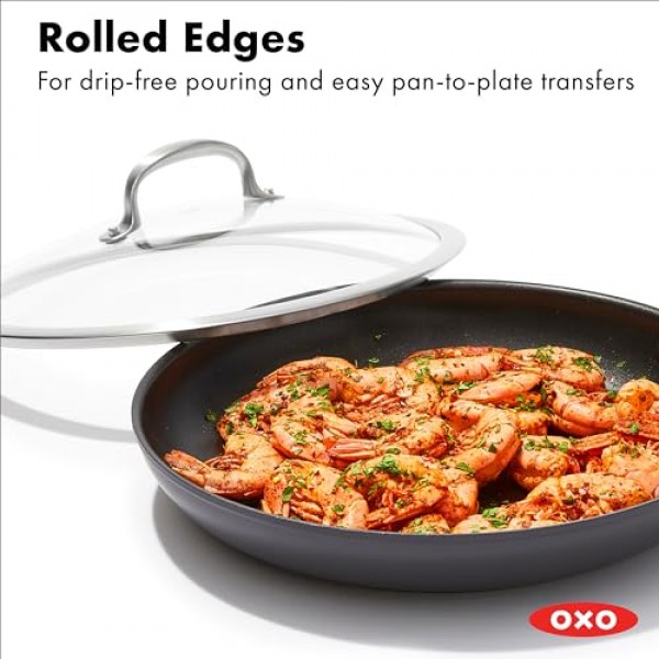 OXO Enhanced, 뚜껑이 있는 12인치 프라이팬 프라이팬, 건강에 좋은 세라믹 논스틱, PFAS 없음, 스테인리스 스틸 손잡이, 식기세척기 사용 가능, 오븐 사용 가능, 검정색